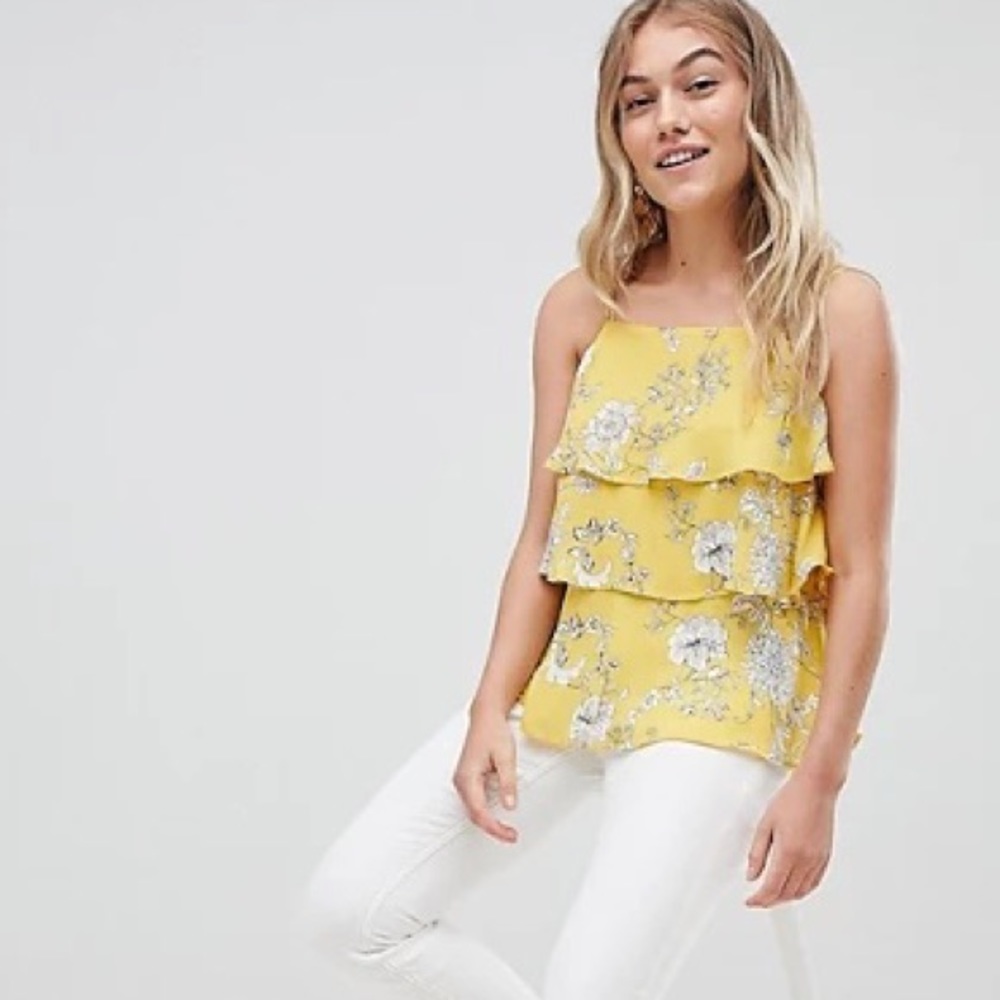 River Island Yellow Tiered Ruffle Floral Cami